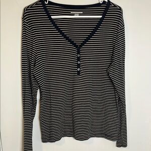 Amazon Essentials Black and White striped Henley Shirt